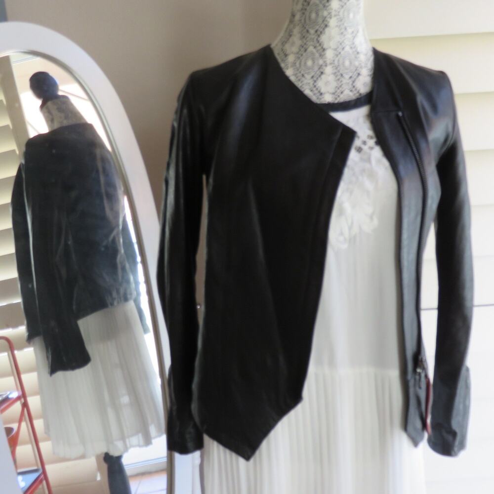 Black Slim Fit Biker Style Real Leather S Jacket Women's 30ft Or Trentapiedi